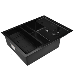 Комплект кухонная мойка из нержавеющей стали WISENT 6550B-X с PVD покрытием (65х50см) с металлическим коландером и дозатором. - фото 12234