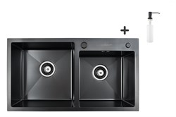 Комплект кухонная мойка из нержавеющей стали с PVD покрытием WISENT WGS37843BS с  дозатором - фото 15301