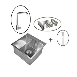 Комплект мойка для кухни из нержавеющей стали с телескопическим коландером, дозатором и смесителем WISENT WG5050 (50х50см) - фото 23965