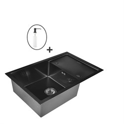 Комплект кухонная мойка из нержавеющей стали WISENT WS37850B-X с PVD покрытием (78х50 см) с дозатором - фото 24603