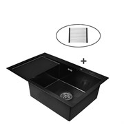 Комплект мойка для кухни из нержавеющей стали с PVD покрытием с раздвижной решеткой WISENT W37851B-R (78х51см)