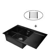 Комплект мойка для кухни из нержавеющей стали с PVD покрытием с раздвижной решеткой WISENT W37851B-L (78х51см)