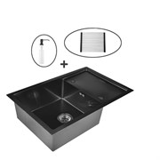 Комплект кухонная мойка из нержавеющей стали WISENT WS37850B-X с PVD покрытием (78х50 см) с раздвижной решеткой и дозатором