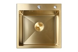 Мойка для кухни нержавеющая 50х50, PVD покрытие золото, со скошенным краем и мелким фактурным тиснением. Сифон с ведерком. WGS35050GM-C/W02-144G WGS35050GM-C/W02-144G