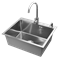 Мойка кухонная из нержавеющей стали рифленая WISENT W36050D-S с сифоном и дозатором W405A W36050D-S/W405A